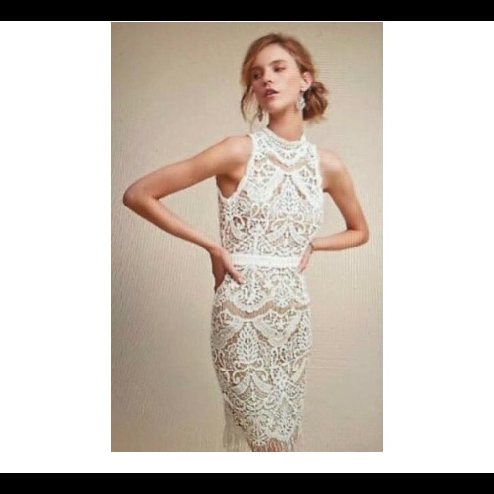 SAYLOR like new BHLDN lace & fringe low back dress
